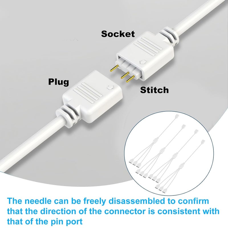 TNJPSEK 3Pin ARGB Spliter Cables with Male Pins, Female to Female Addressable RGB Spliter Extension Cable, 3-Pin RGB Splitter for 5V Computer Chassis PC Fans CPU Coolers Heat Sink (1-to-3 White) - Image 4